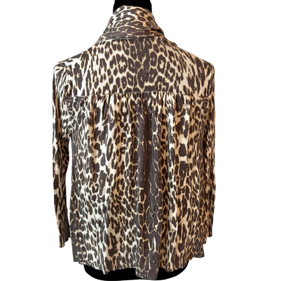 🎁 Elie Tahari Brown Leopard Print Babydoll Silk Cashmere Cardigan Sweater - Picture 4 of 6